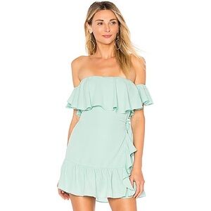 Superdown x Revolve Ruffle Wrap Mini Dress Sz S - Seafoam Blue/Green